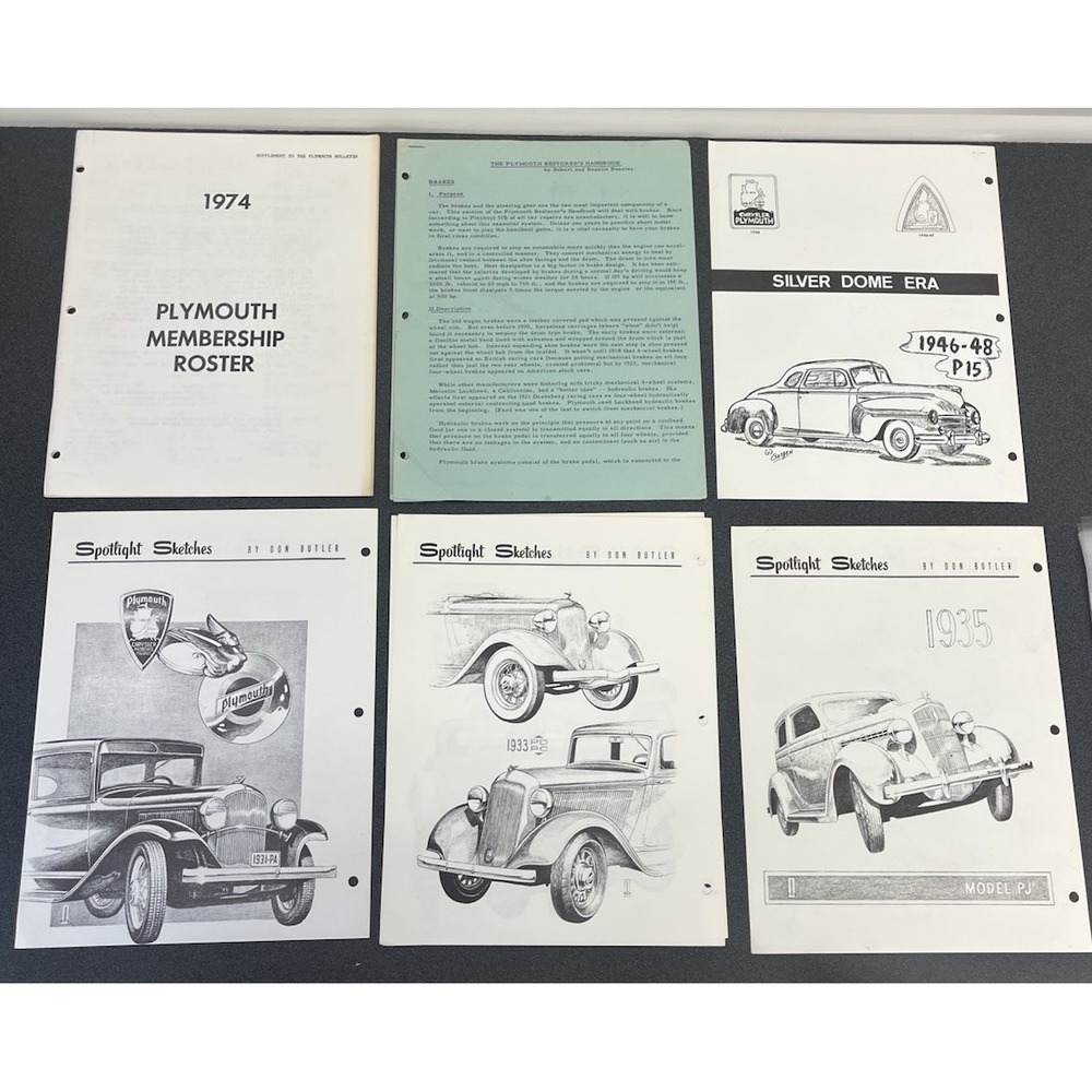 Vintage Lot of Plymouth Ephemera Membership Roster Sketches by Don Butler Mopar